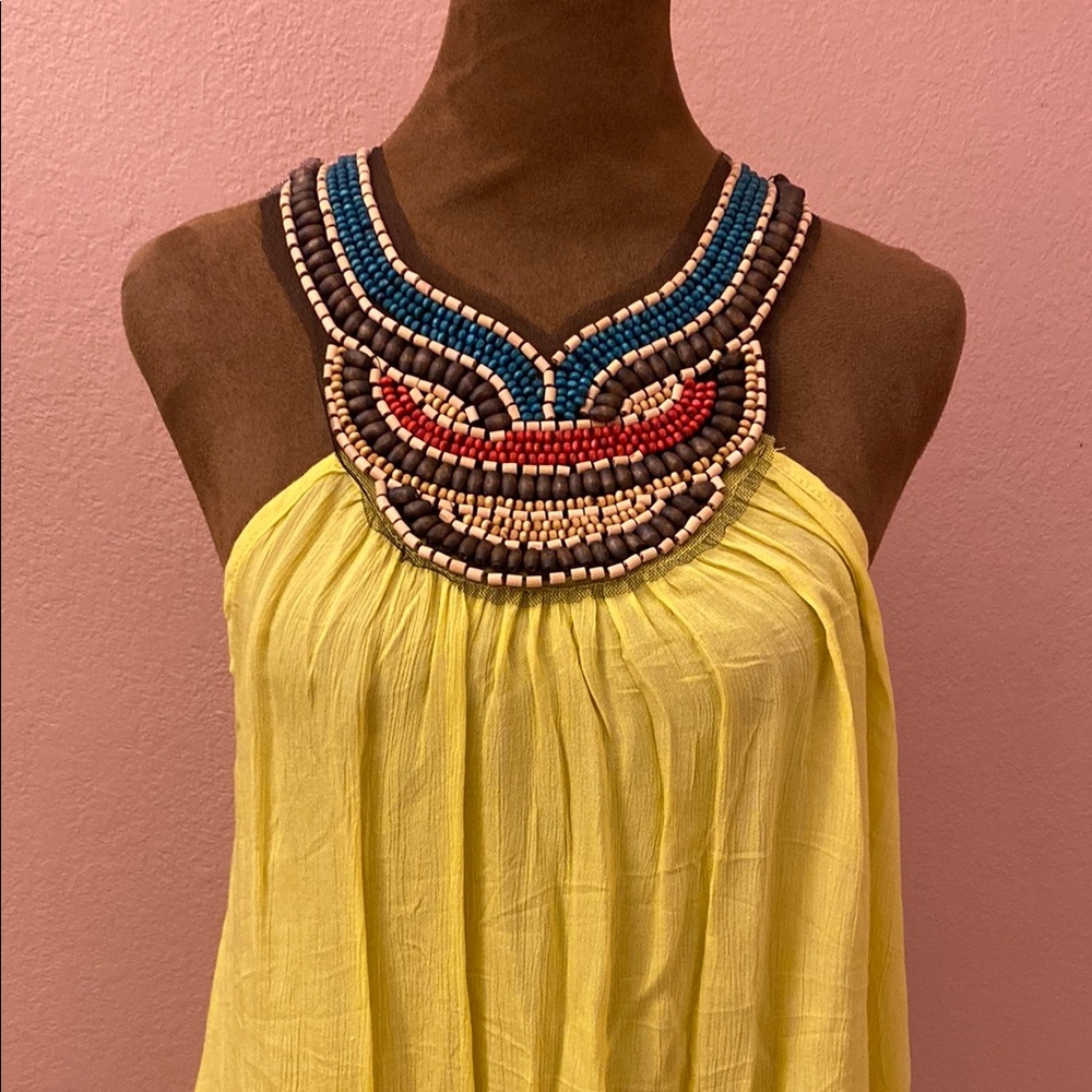 MAX EDICIÓN. Yellow Beaded Halter Top - Picture 2 of 7